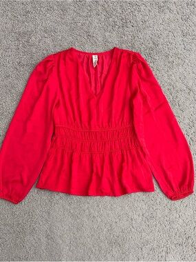 Dolan Red V-Neck Long Sleeve Blouse Womens M
